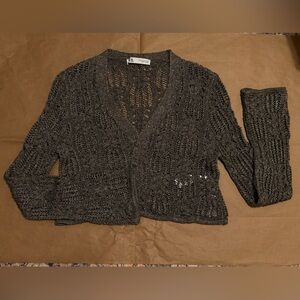 Zara Charcoal Open-Knit Cardigan